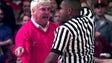 Indiana's head coach Bob Knight argues with official
