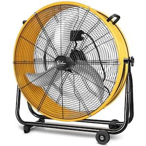 Edendirect 24 in. 3-Speed Air Circulation High-Velocity Industrial Drum Fan,  Aluminum Blades and 360-Degree Adjustable Tilt Yellow DHS0RA220421001 - The  Home Depot