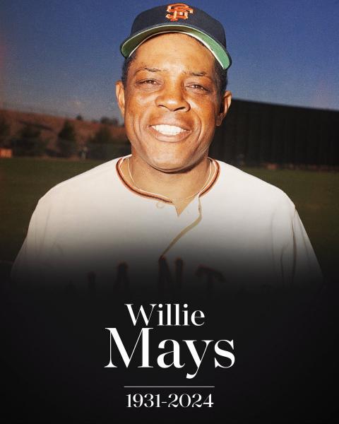 Willie Mays, 1931-2024 Pictured: A photo of Willie Mays in a San Francisco Giants uniform