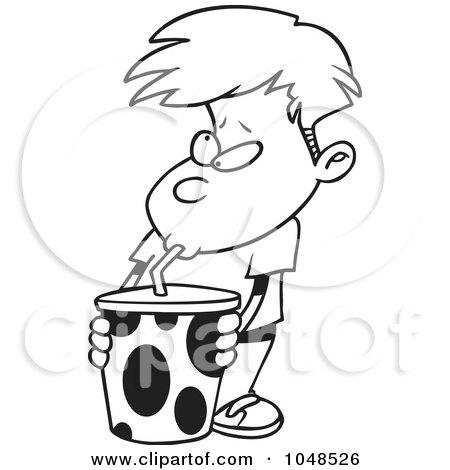 Cartoon Black And White Outline Design Of A Boy Sucking Soda Through A Straw  Posters, Art Prints by - Interior Wall Decor #1048526
