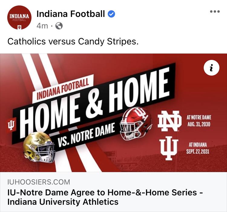 Indiana and Notre Dame schedule home and home series in 2030/2031